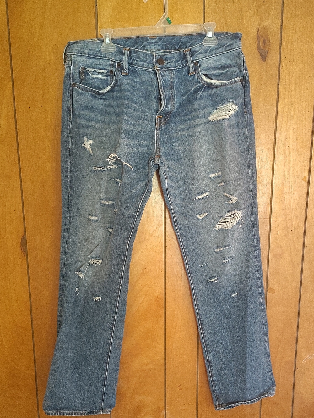 Men's Abercrombie Button Fly Distressed Straight Leg Jeans Size 36/32